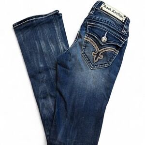 Rock Revival Ashley Boot Women's Denim Blue Bootcut Jeans Size 25 Pockets Logo